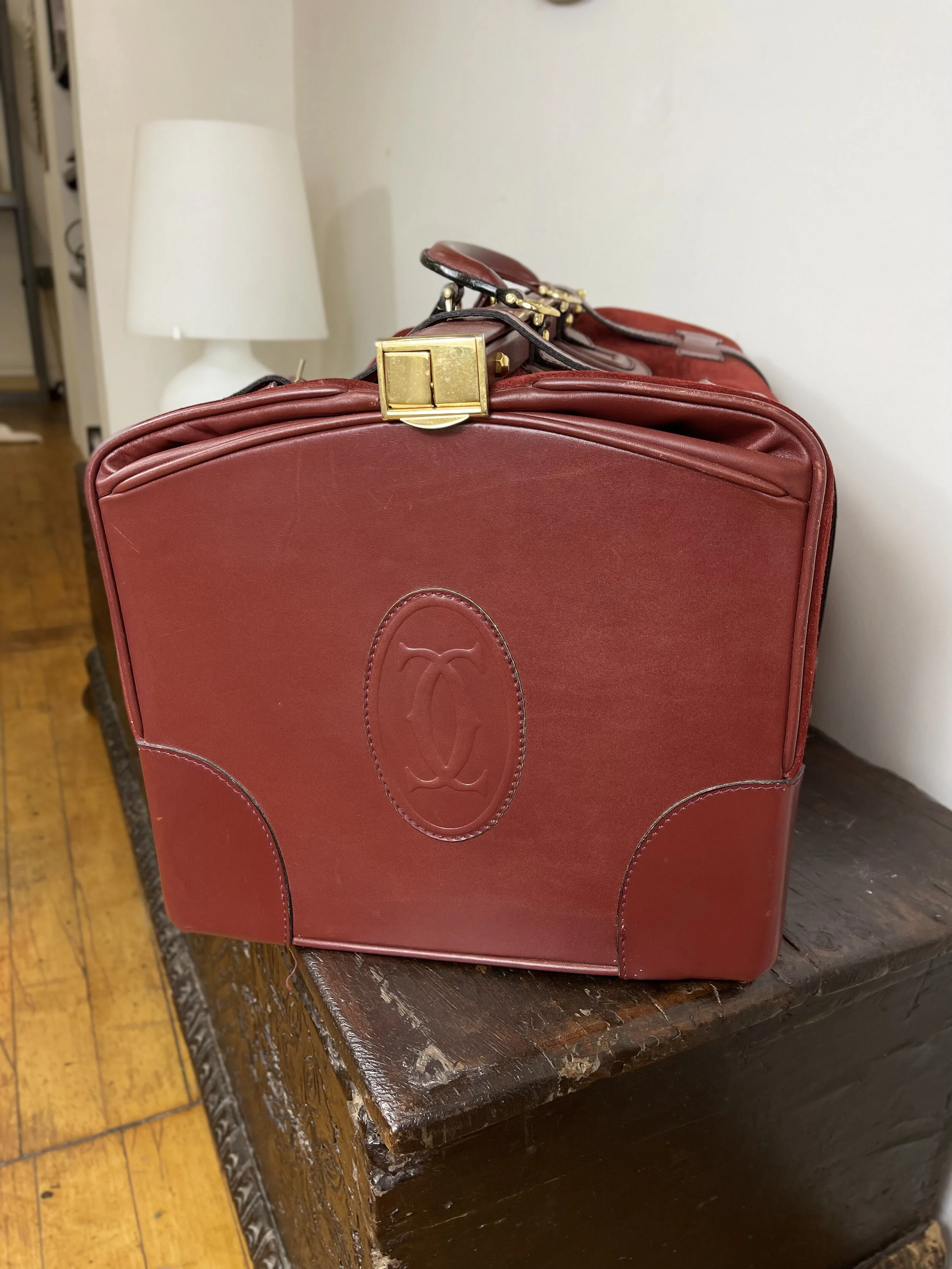 Vintage 1984 Le Must De Cartier Trunk Luggage with signature Red